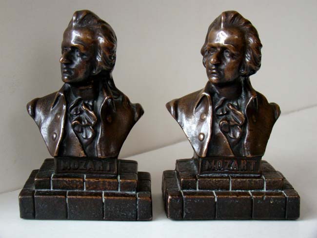 A pair of MOZART bust bookends by the Galvano Bronze Company circa 1930